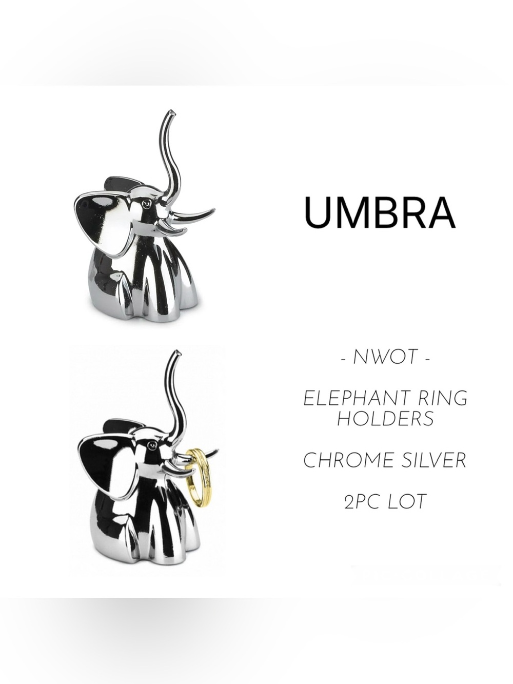 🆕UMBRA - NWOT - 2PCS - CHROME SILVER ZOOLA ELEPHANT RING HOLDERS